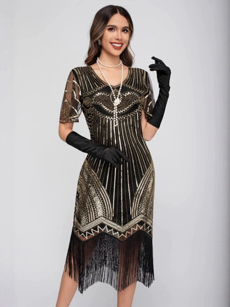 1920s Scoop Neck Sequin Tassels Charleston Dress - vintage dress, retro fashion, Gatsby party