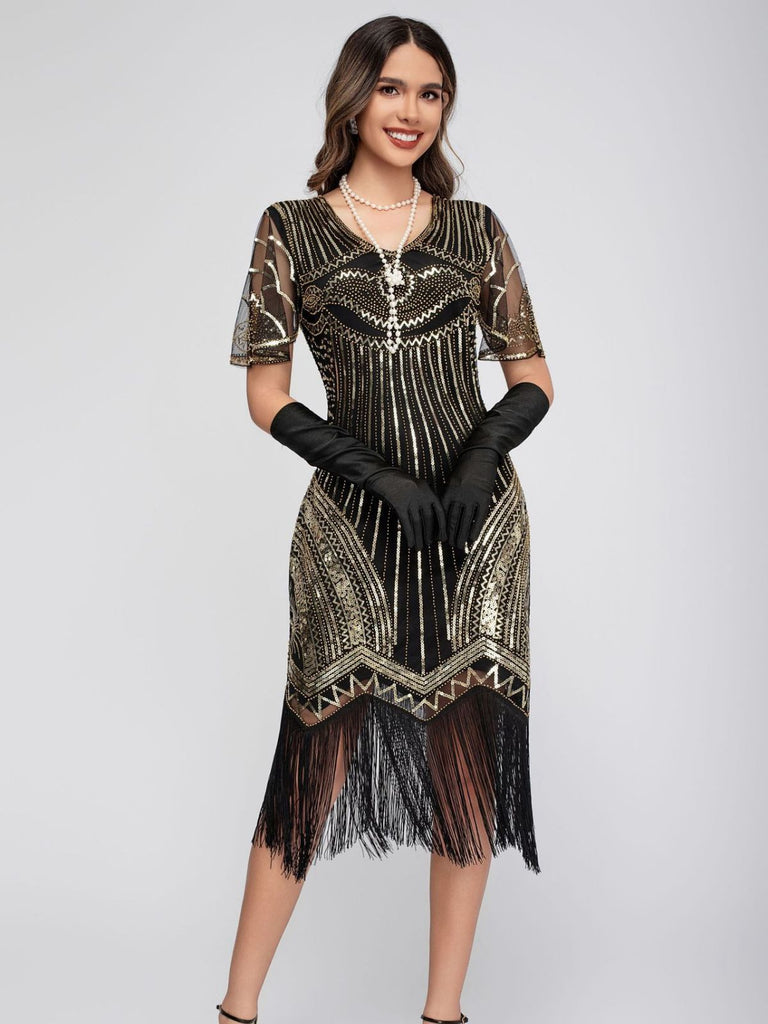 1920s Scoop Neck Sequin Tassels Charleston Dress - vintage dress, retro fashion, Gatsby party