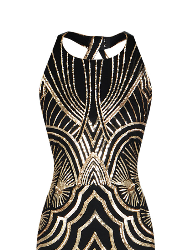 1920s sequin backless formal dress 1920s Sequin Gatsby Dress: Art Deco Flapper Prom, Charleston Wedding