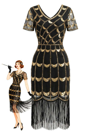 1920s Sequin Beaded Fringe Flapper Dress - vintage dress, retro fashion, Gatsby party