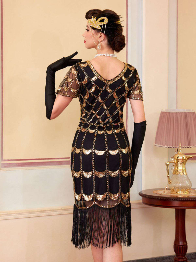 1920s Sequin Beaded Fringe Flapper Dress - vintage dress, retro fashion, Gatsby party