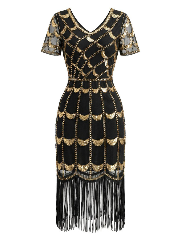 1920s Sequin Beaded Fringe Flapper Dress - vintage dress, retro fashion, Gatsby party