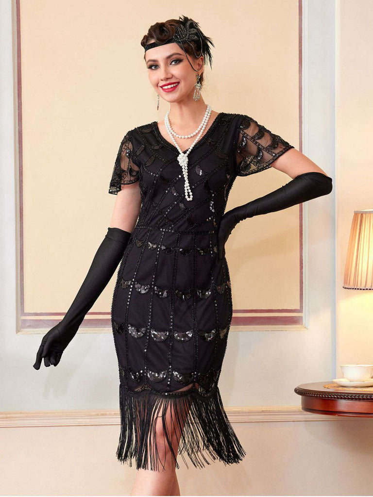 1920s Sequin Beaded Fringe Flapper Dress - vintage dress, retro fashion, Gatsby party