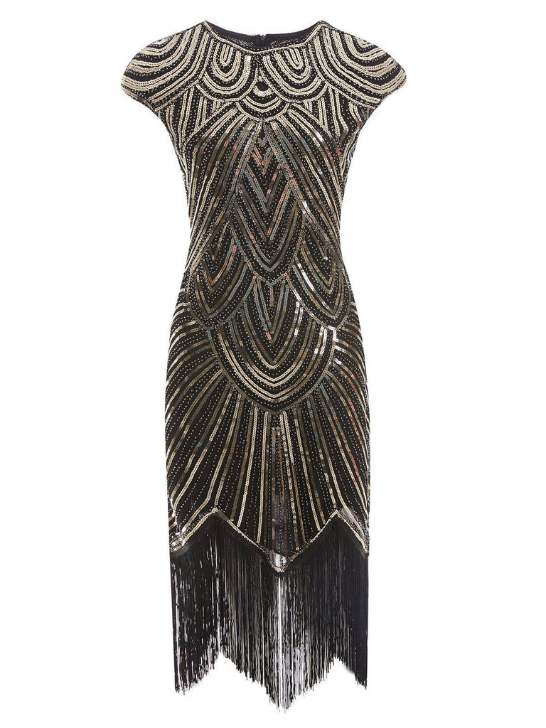 Wine 1920s Sequin Beaded Fringed Dress, classic 1920s style elegant retro fashion - Image 8