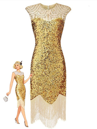 1920s Sequin Beads Fringed Evening Dress - vintage dress, retro fashion, Gatsby party