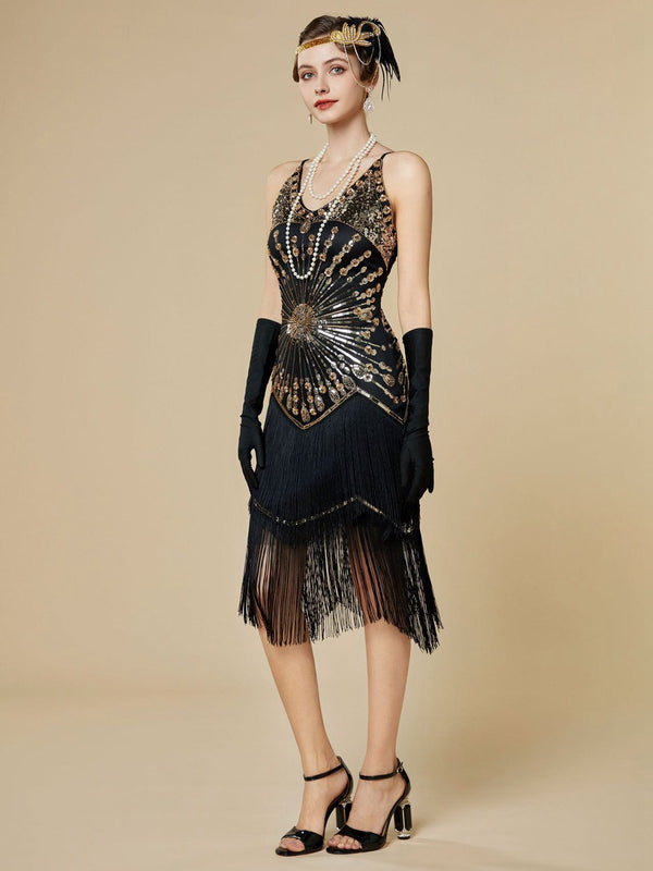 sequin flapper dress Black Silver Sexy Flapper Dress