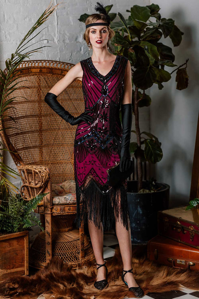 Dark 1920s Sequined Flapper Dress, classic 1920s style elegant retro fashion - Image 13