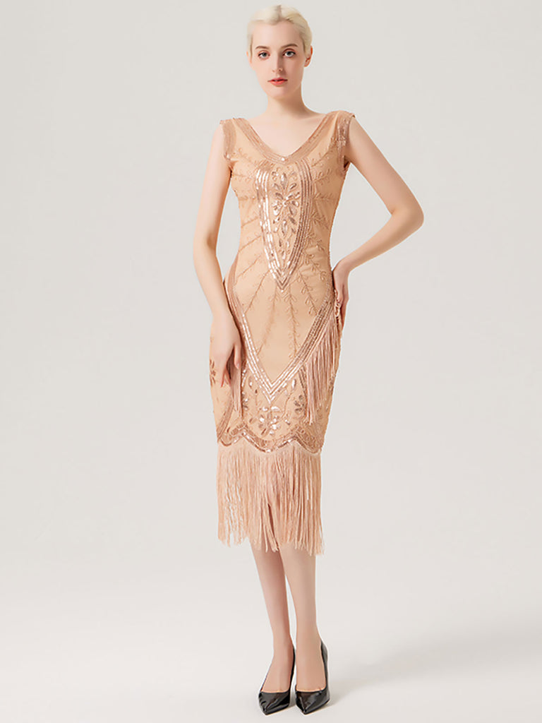 1920s Sequined Fringed Sleeveless Dress — vintage elegance for the modern woman