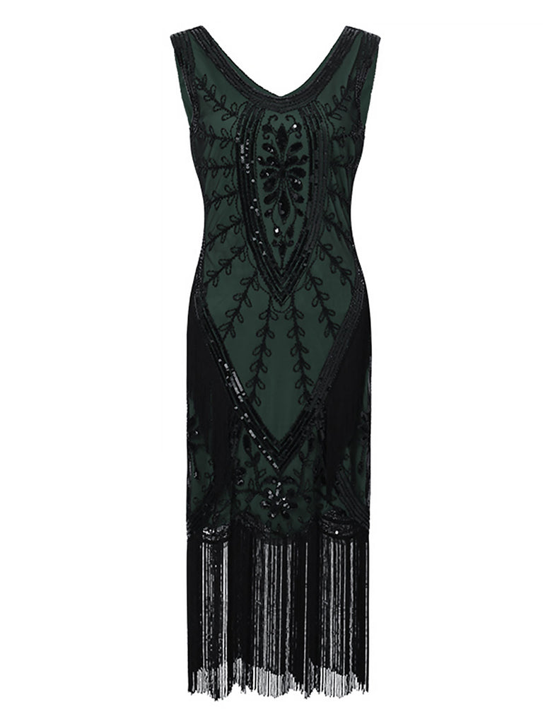 1920s Sequined Fringed Sleeveless Dress — vintage elegance for the modern woman
