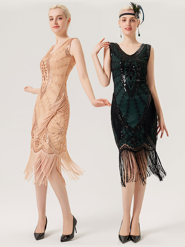 1920s Sequined Fringed Sleeveless Dress: timeless style reimagined