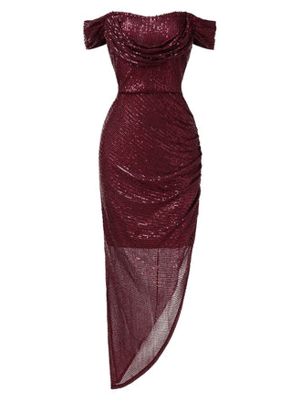 1920s Sequined Off-Shoulder Solid Dress, vintage dress, retro fashion, Gatsby party, flapper style - perfect for women who love vintage and retro fashion