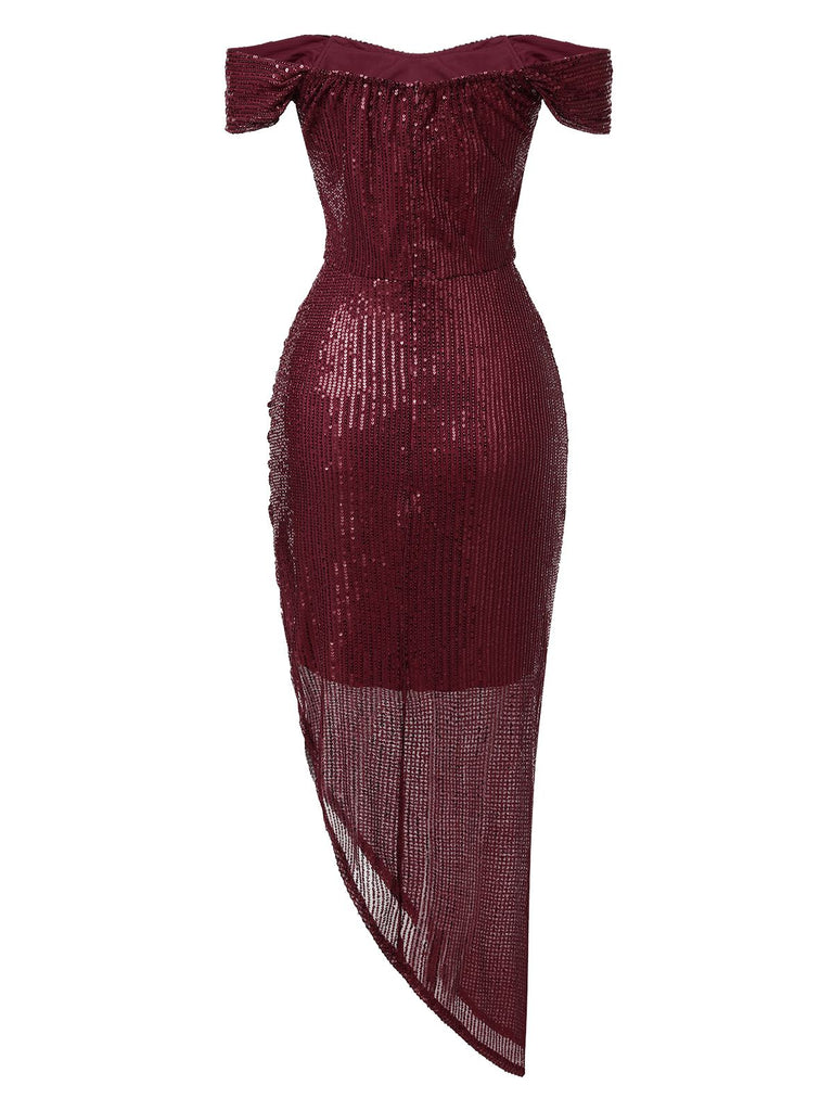 1920s Sequined Off-Shoulder Solid Dress, vintage dress, retro fashion, Gatsby party, flapper style - perfect for women who love vintage and retro fashion
