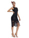 1920s Sequined Sleeveless Fringed Hem Dress: where 1920s romance meets her modern spirit