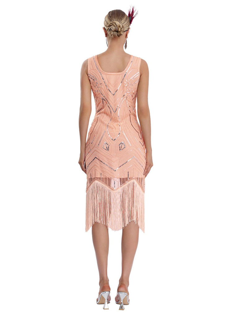 1920s Sequined Sleeveless Fringed Hem Dress — a 1920s silhouette that turns sidewalks into runways