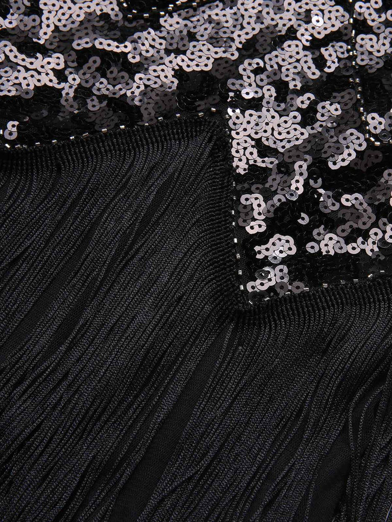 View 8: 1920s 1920s Sequined Tassel V-Neck Dress, perfect for retro themed parties, vintage fashion enthusiasts and special occasions