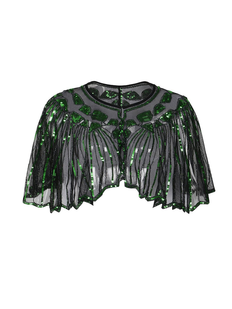 Black 1920s Shawl Beaded Sequin Flapper Cape, vintage fashion, retro style, classic design, women, elegant