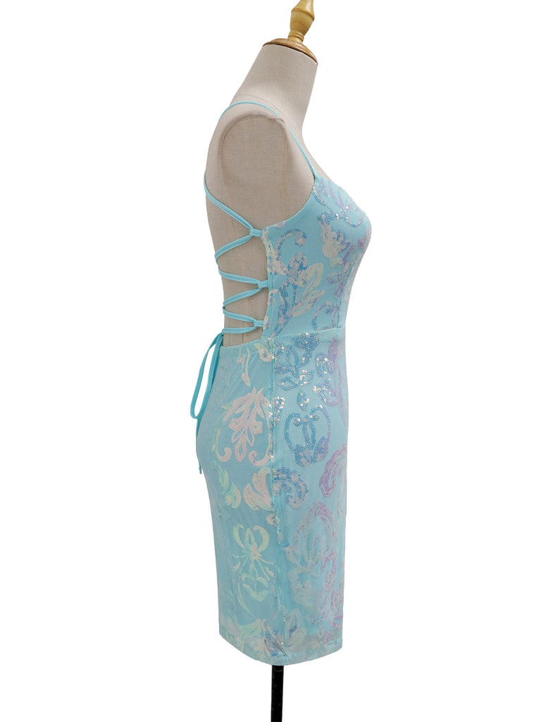 1920s Solid Sequin Spaghetti Strap Backless Dress - vintage dress, retro fashion, Gatsby party