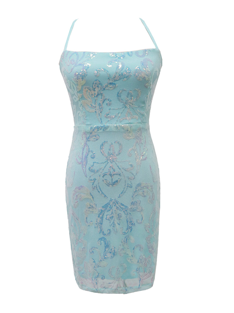 1920s Solid Sequin Spaghetti Strap Backless Dress