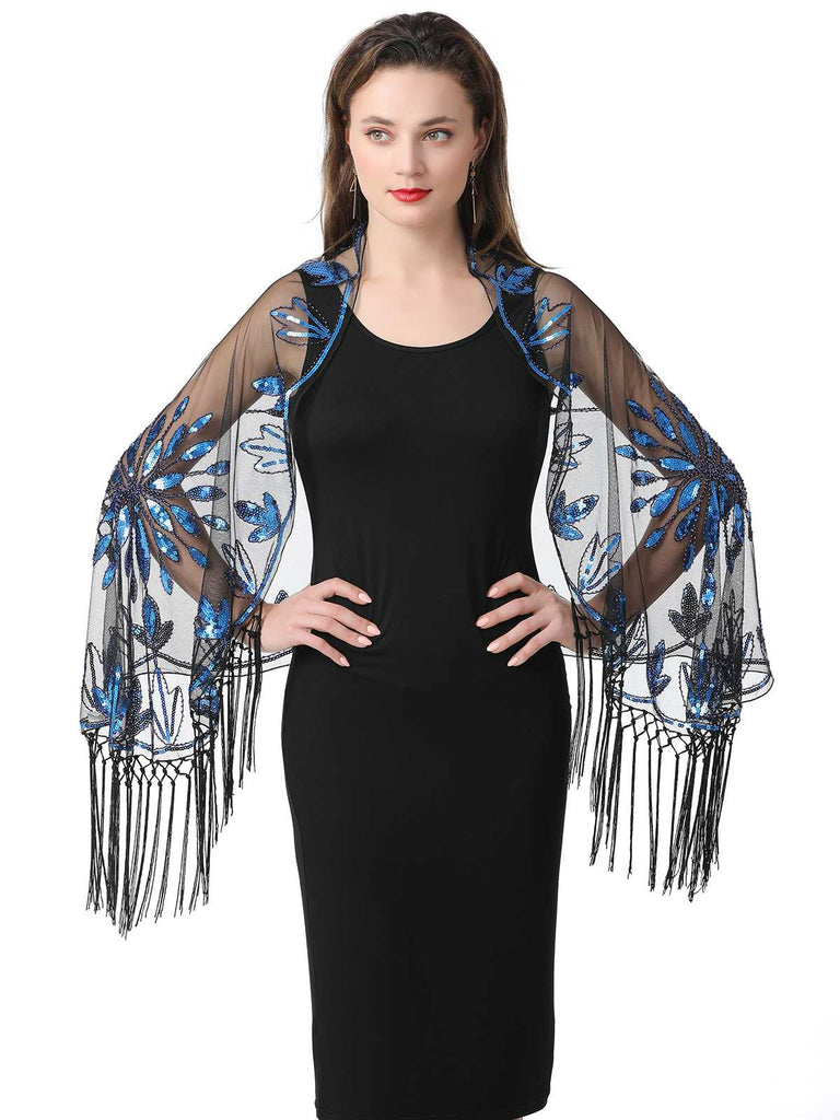 1920s Tassel Sequined Mesh Cape - vintage fashion, retro style