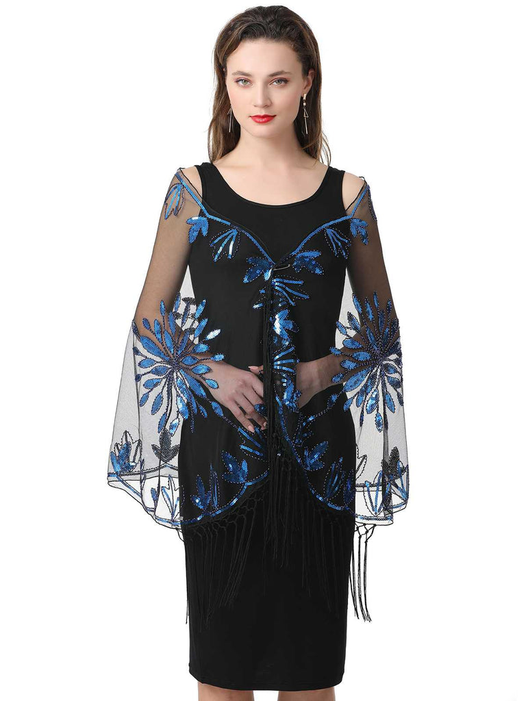 1920s Tassel Sequined Mesh Cape - vintage fashion, retro style