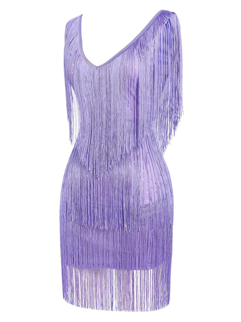 This 1920s V-Neck Fringe Solid Sleeveless Dress wraps her in 1920s elegance, one twirl at a time