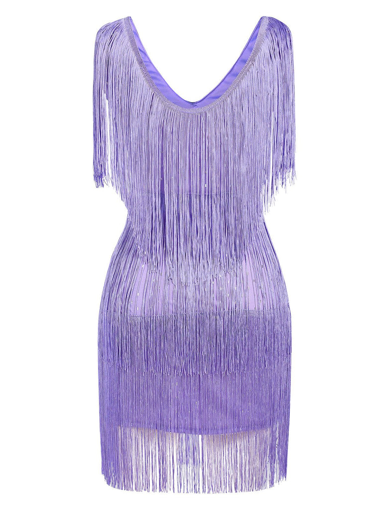 1920s V-Neck Fringe Solid Sleeveless Dress — the kind of 1920s dress that makes strangers smile