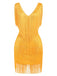1920s V-Neck Fringe Solid Sleeveless Dress: where 1920s romance meets her modern spirit