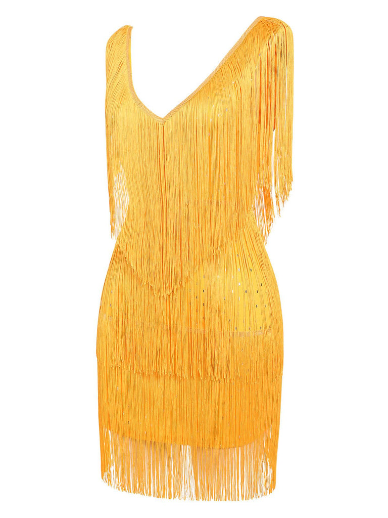 1920s V-Neck Fringe Solid Sleeveless Dress — the kind of 1920s dress that makes strangers smile