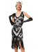 1920s V-Neck Sequined Fringe Evening Dress: where 1920s romance meets her modern spirit