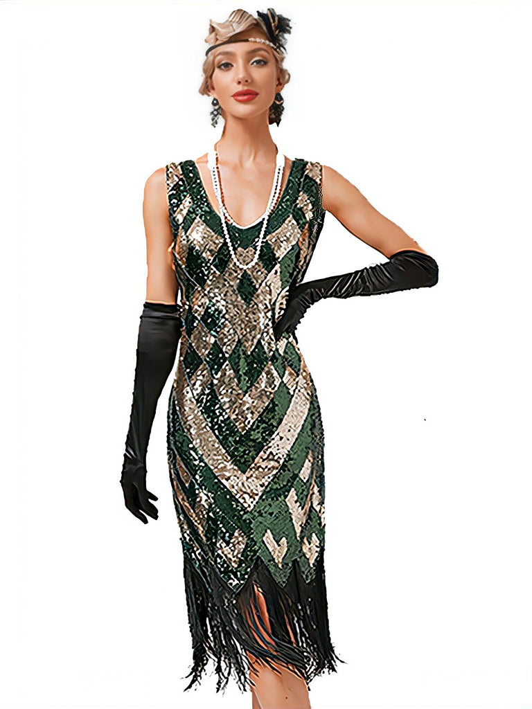 Retro Stage 1920s V-Neck Sequined Fringe Evening Dress Retro Stage 1920s V-Neck Sequined Fringe Evening Dress