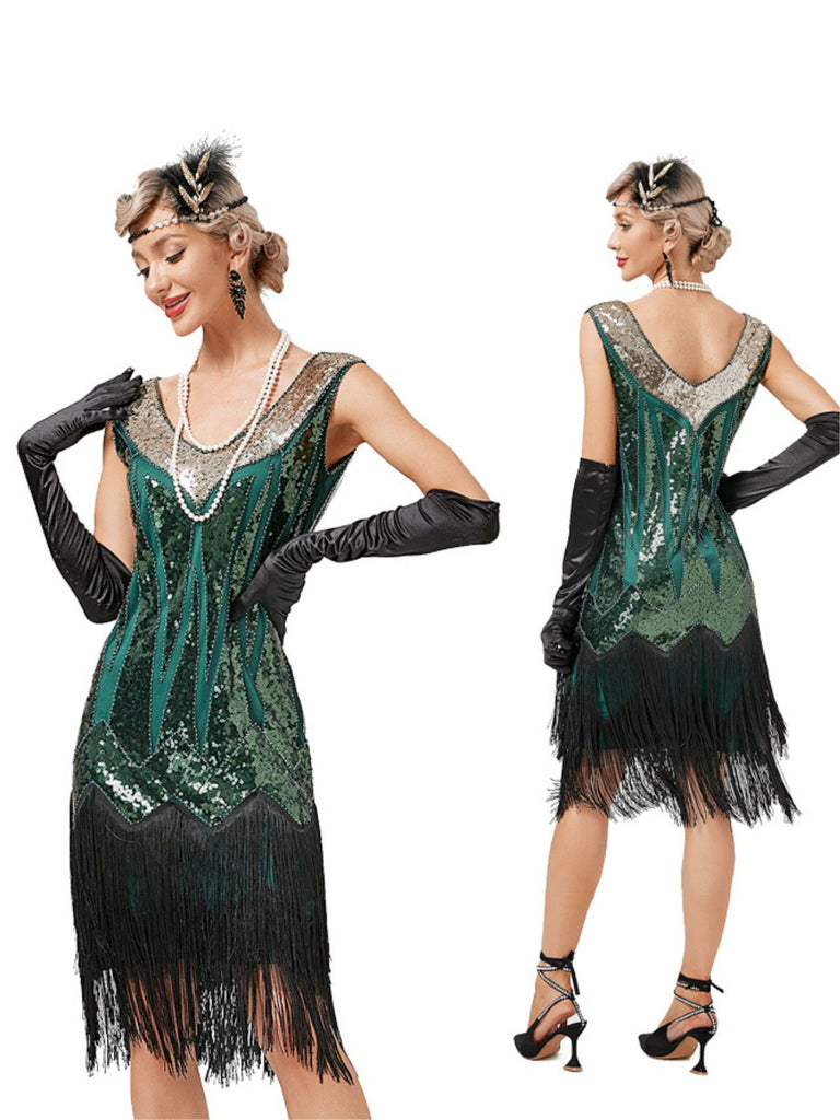 1920s V-Neck Sequined Mesh Mermaid Formal Dress: timeless style reimagined