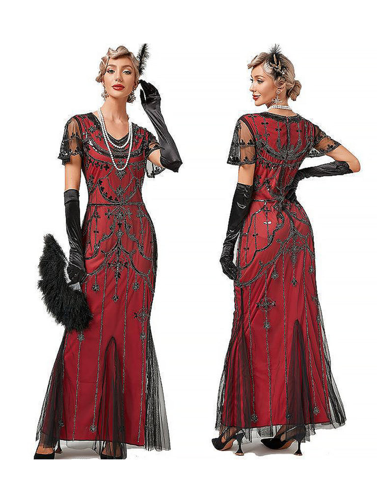 1920s V-Neck Sequined Mesh Mermaid Formal Dress | Retro Stage 1920s V-Neck Sequined Mesh Mermaid Formal Dress | Retro Stage