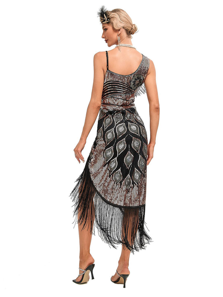 This 1920s Vintage Fringe Sequined Midi Party Dress wraps her in 1920s elegance, one twirl at a time