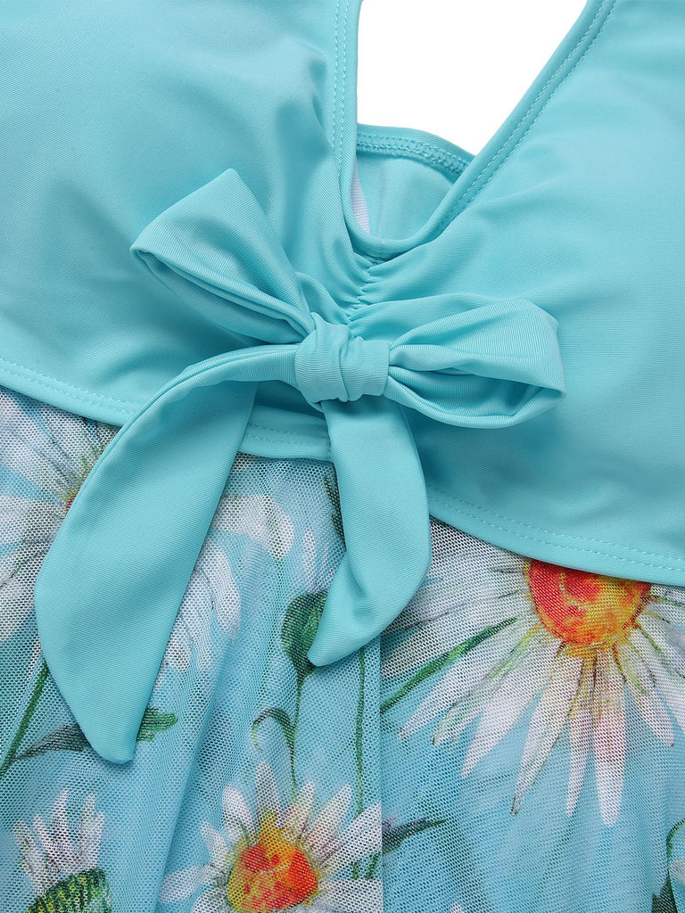 1930S Daisy Bow Halter Skirt Swimsuit: 1930s Riviera elegance, reimagined for her