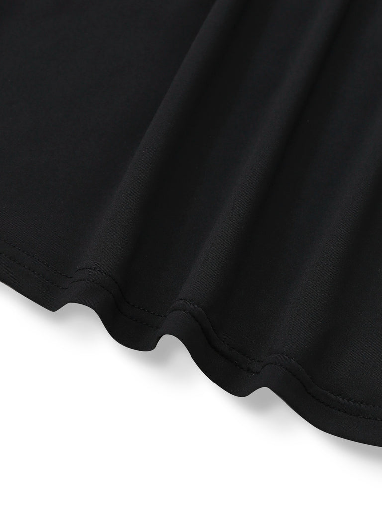 2PCS Black 1930s Binding Stand Collar Knitted Top & Wide-Leg Pants - vintage fashion, retro style, classic black