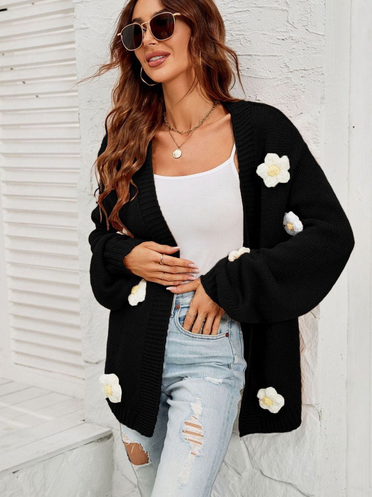 1930s 3D Daisy Long Sleeve Knit Cardigan - vintage fashion, retro style