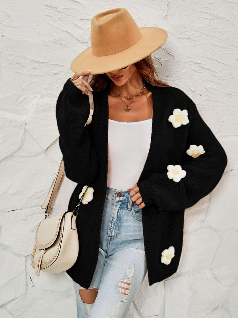 1930s 3D Daisy Long Sleeve Knit Cardigan - vintage fashion, retro style
