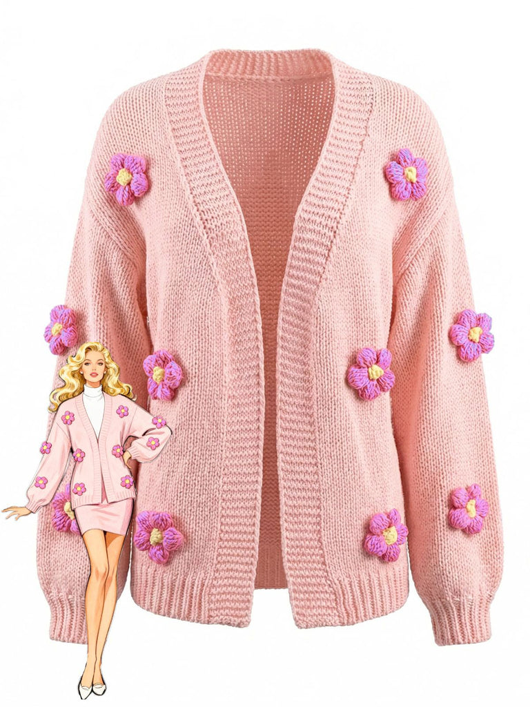1930s 3D Daisy Long Sleeve Knit Cardigan - vintage fashion, retro style
