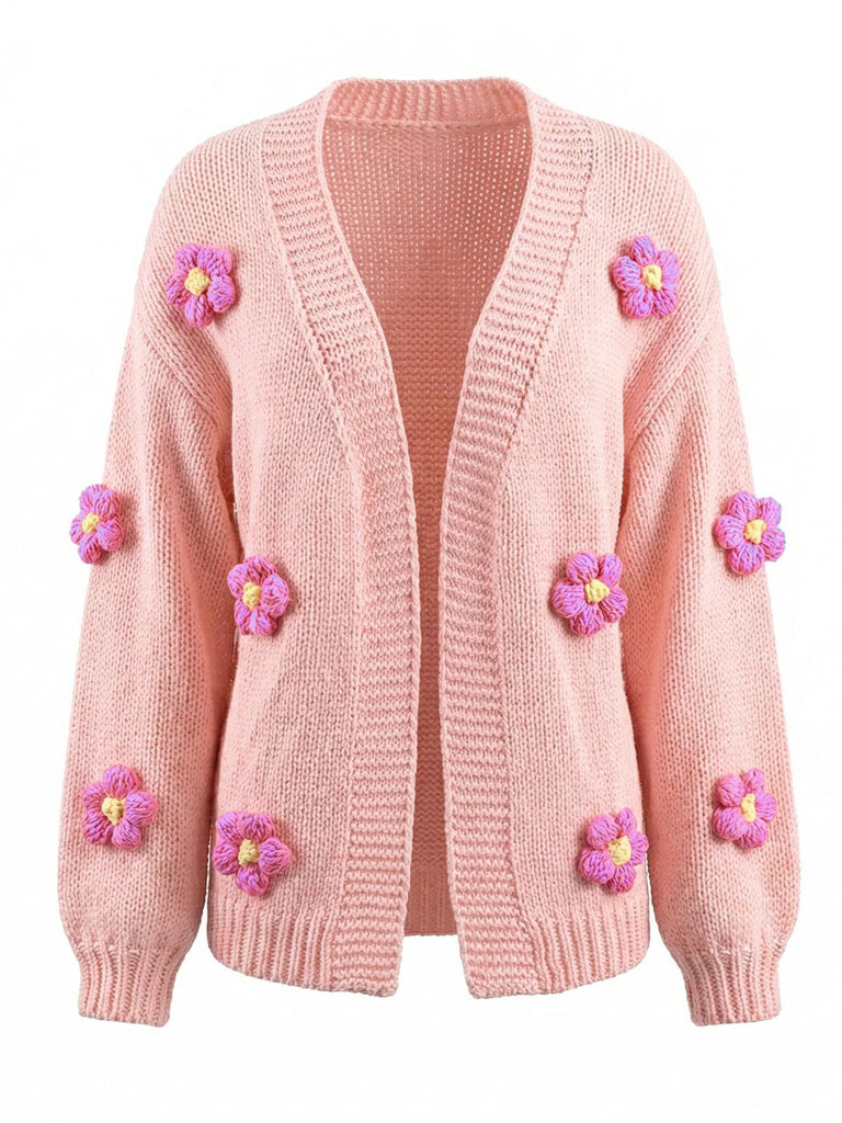 1930s 3D Daisy Long Sleeve Knit Cardigan - vintage fashion, retro style