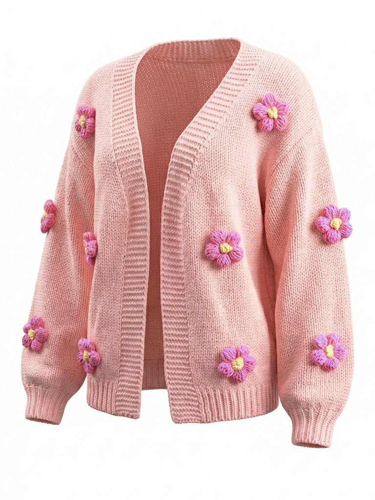 1930s 3D Daisy Long Sleeve Knit Cardigan - vintage fashion, retro style