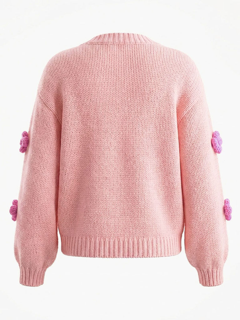 1930s 3D Daisy Long Sleeve Knit Cardigan - vintage fashion, retro style