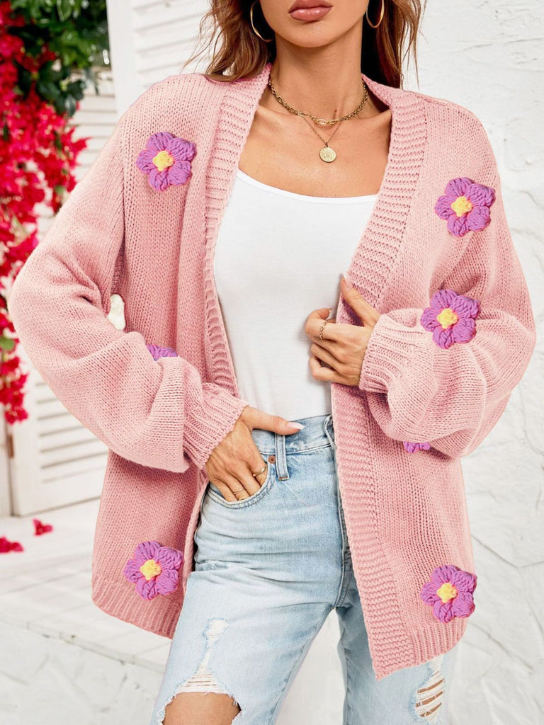 1930s 3D Daisy Long Sleeve Knit Cardigan - vintage fashion, retro style