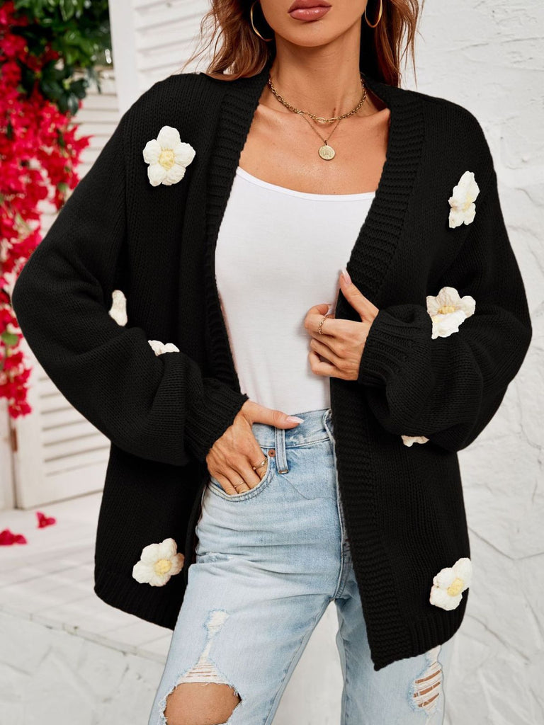 1930s 3D Daisy Long Sleeve Knit Cardigan - vintage fashion, retro style