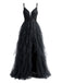 1930s Appliques Tulle Glitter Slit Tiered Prom Dress - vintage dress, retro fashion, elegant red