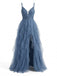 1930s Appliques Tulle Glitter Slit Tiered Prom Dress - vintage dress, retro fashion, elegant red