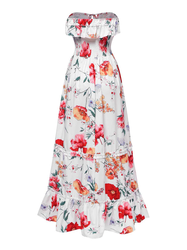 This 1930s Bandeau Floral Tiered Ruffle Hem Dress wraps her in 1930s elegance, one twirl at a time
