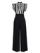 2PCS Black 1930s Stripes Tie Collar Blouse & Suspender Pants - vintage fashion, retro style, classic black