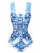 1930s Blue And White Porcelain Print One-Piece Swimsuit, vintage swimsuit, pin-up swimwear - perfect for women who love vintage and retro fashion