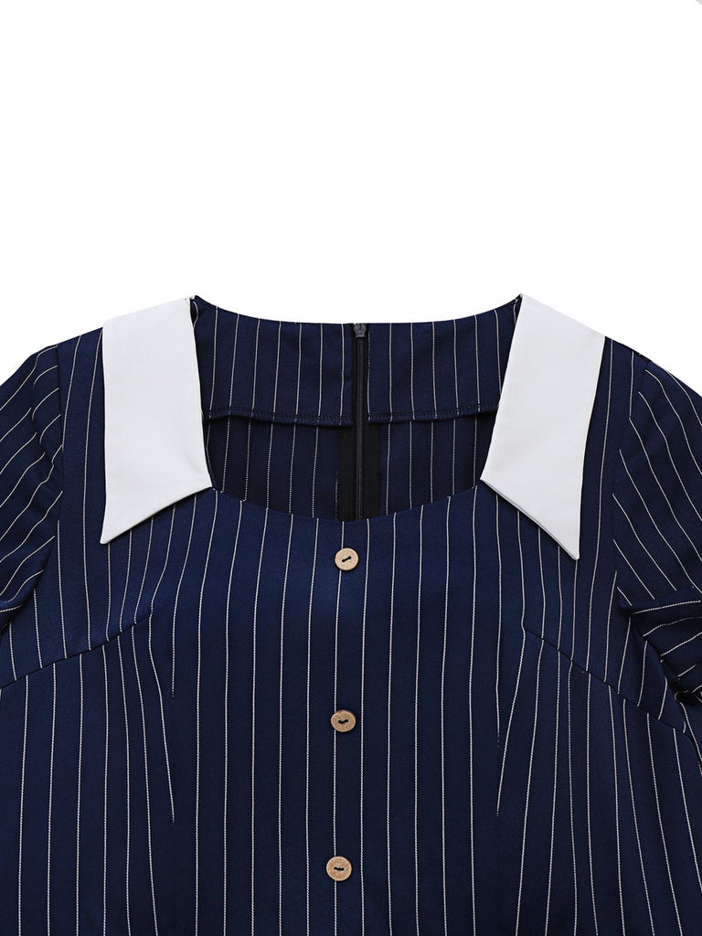 1930s Blue Striped Lapel Jumpsuit - vintage jumpsuit, retro fashion