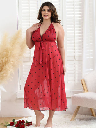 1930s Bow Tie Back Backless Polka Dot Nightgown - vintage nightgown, retro sleepwear